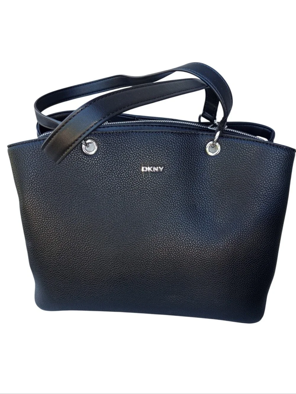 DKNY Black Pebbled Faux Leather Double-Handle Satchel, NWT